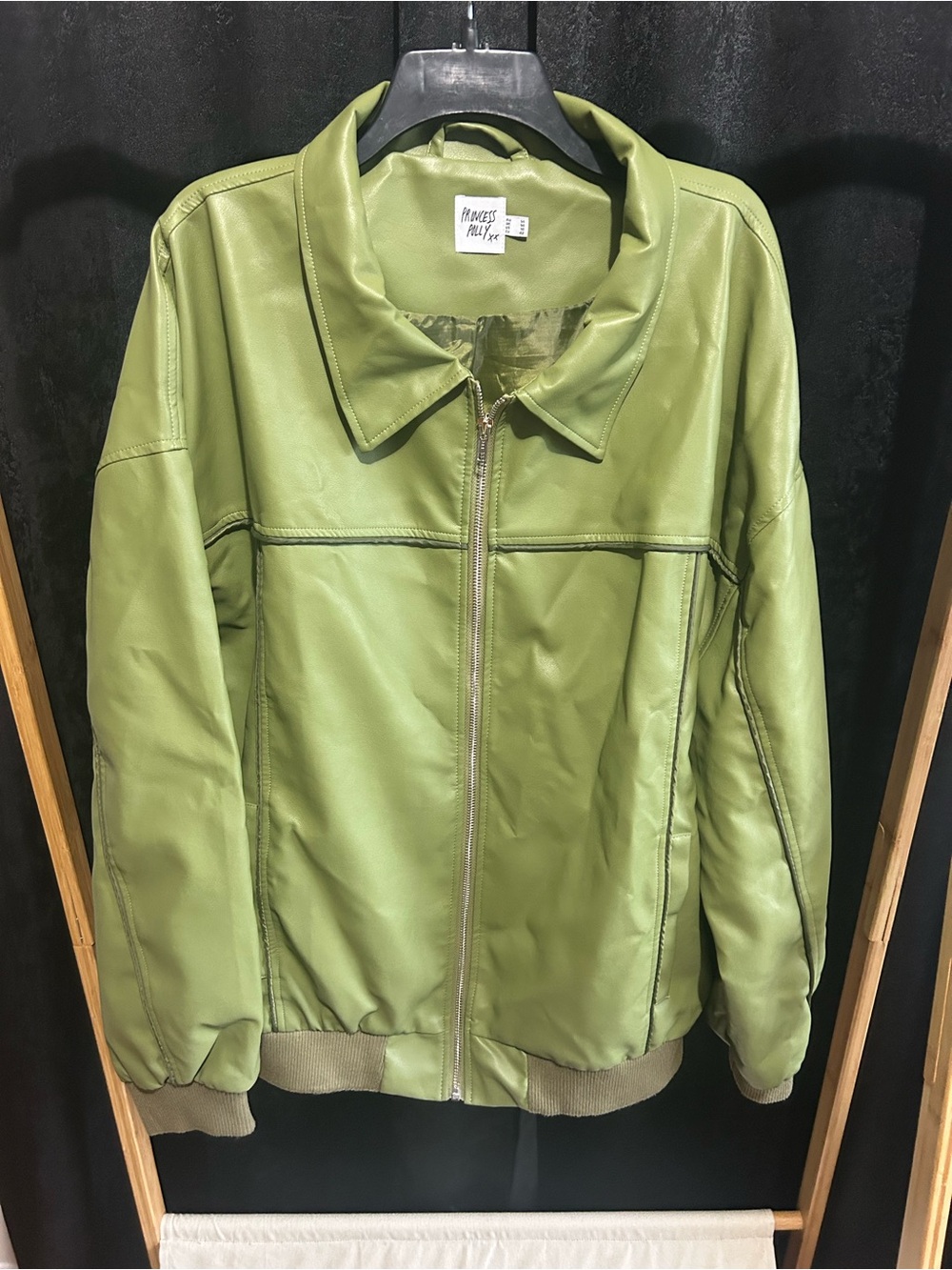 Princess Polly Olive Green Faux Leather Bomber Jacket